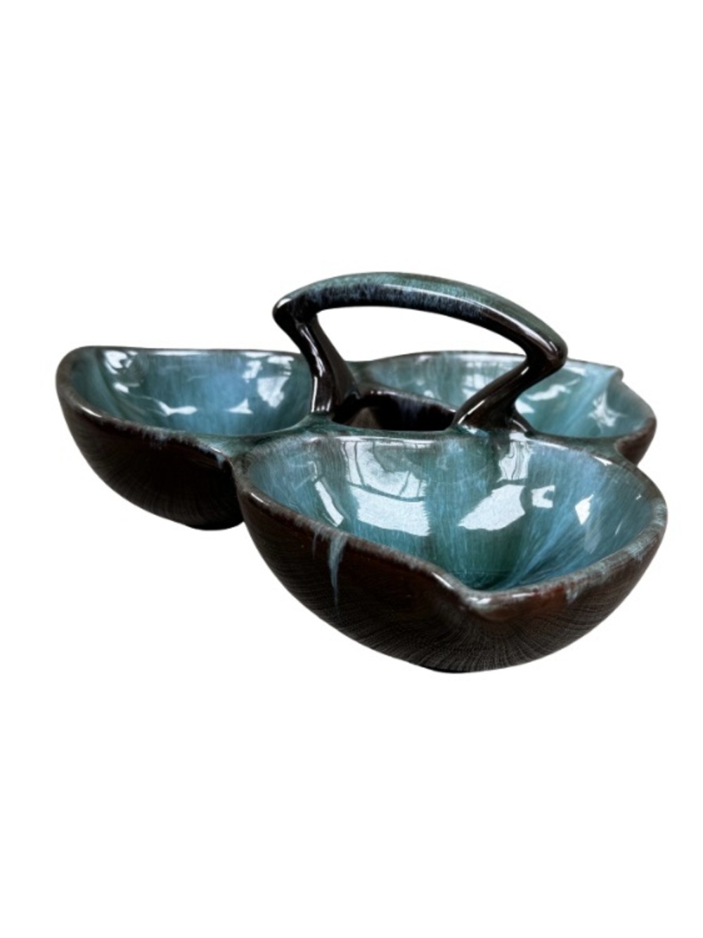 Blue Mountain Pottery Triple Snack Dish With Handle